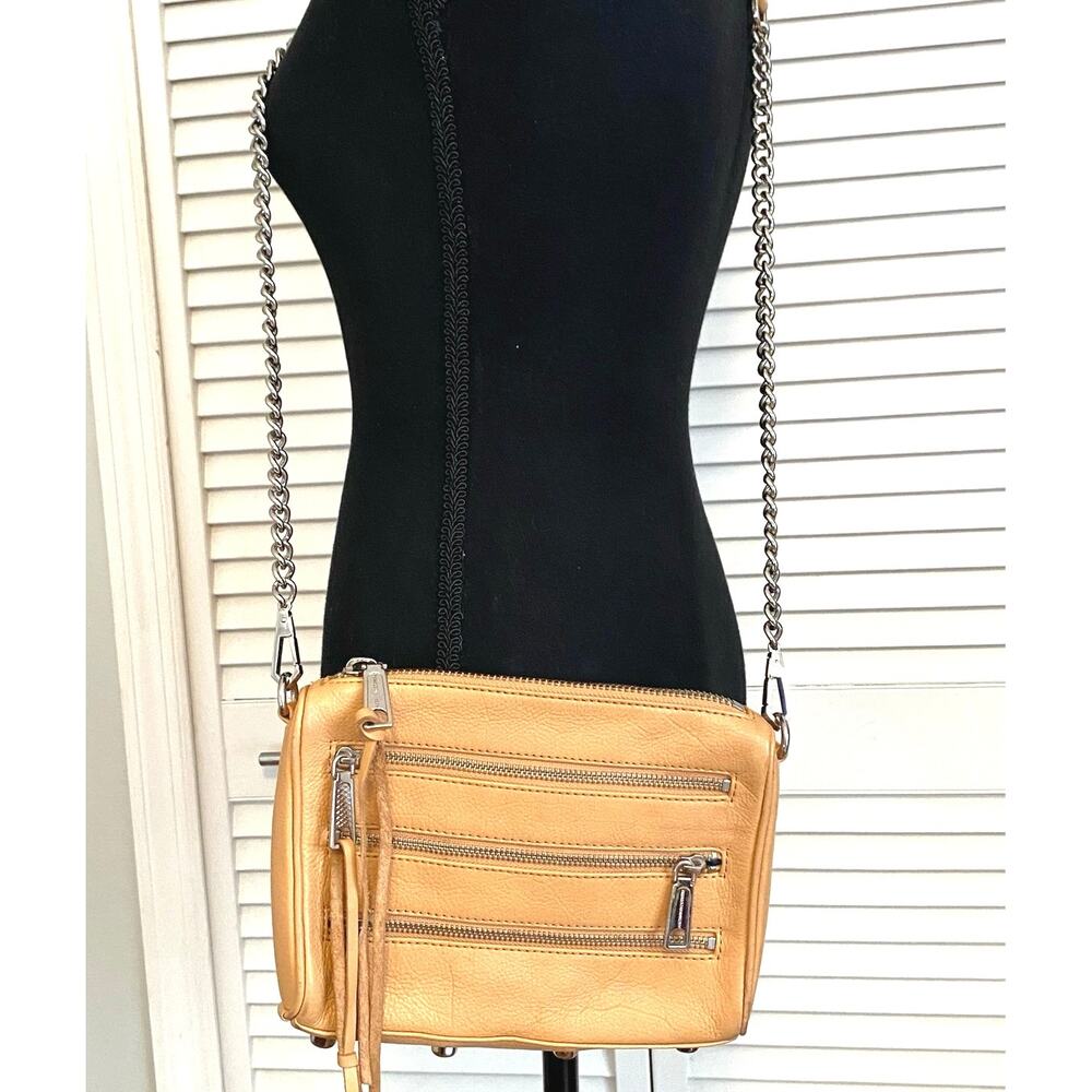 Rebecca Minkoff Chain link Tan Leather Shoulderbag triple zipper front Crossbody